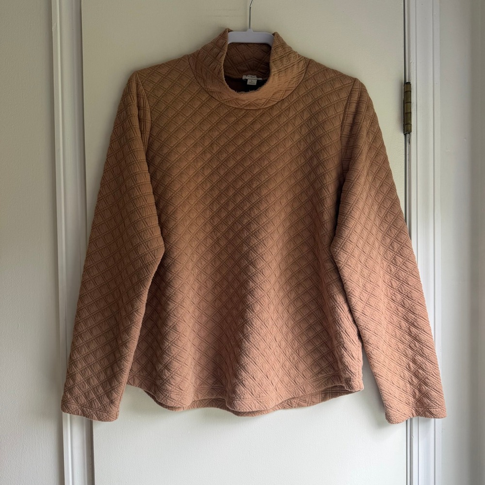 J.Crew Womens Quilted Mock Neck Pullover Sweatshirt Terracotta Brown Large